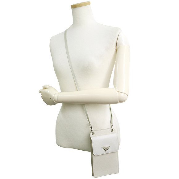 Prada Mobile Smartphone Case Crossbody Shoulder Bag Saffiano Leather White - Picture 6 of 7